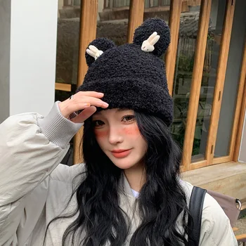 Корейская версия новой осенне-зимней коллекции 2023 года Плюс бархатная теплая шапка для защиты ушей от холода, вязаная шерстяная шапка
