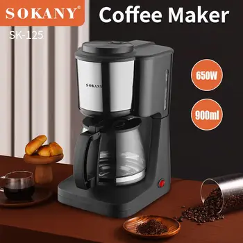 Кофеварка мощностью 650 Вт объемом 900 мл, компактная кофемашина с многоразовым фильтром, нагревательной пластиной и кофейником для дома и офиса