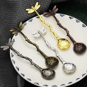 Креативная ложка, винтажная форма ветвей-стрекоз, листьев, мини-ложка для мороженого, кофе, молока, Кухонная Десертная ложка для перемешивания
