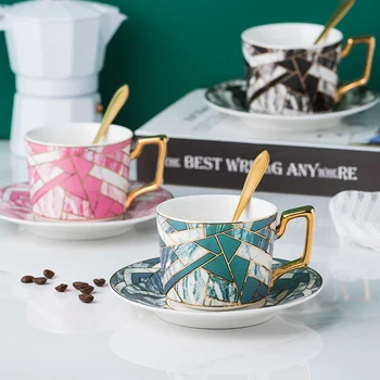 Креативная Мраморная чайная чашка с блюдцем, Офисная кофейная чашка, простые керамические чашки, Большая емкость, 270 мл, Аксессуары для домашней кухни, чашка для напитков