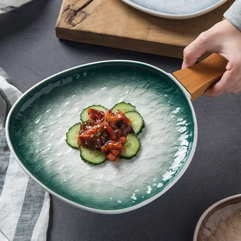 Креативный каменный противень для выпечки димсам для домашнего использования, тарелка для стейка в западном стиле с ручкой, Керамическое блюдо для посуды