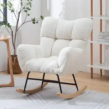 Кресло-качалка White Sherpa Кресло-качалка с акцентом Мягкое сиденье с высокой спинкой Кресло Удобное боковое кресло для офисов в гостиной