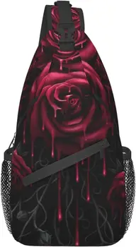 Кроваво-красная Роза Мужская Женская сумка-слинг, рюкзак, водонепроницаемая нагрудная сумка с регулируемым ремнем, легкая сумка-слинг на груди, Хэллоуин