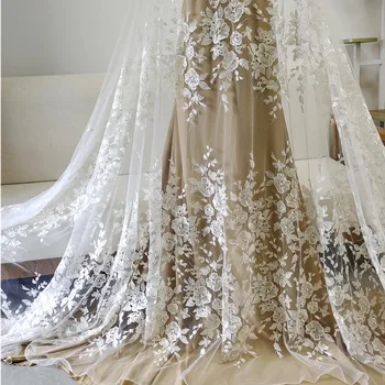 Кружевная ткань с цветочными листьями, свадебное платье, юбка, ткань для шитья, белая занавеска, скатерть RS4191