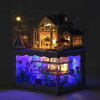 Кукольный домик в миниатюре с мебелью, деревянный кукольный домик, пыль, Крошечное строительство дома, 3D пазлы, модели игрушек