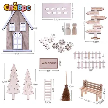 Кукольный домик, миниатюрная деревянная дверь с эльфом, Мебель для кукольного домика, Аксессуары, модели Игрушек, Рождественский орнамент для кукольного домика своими руками