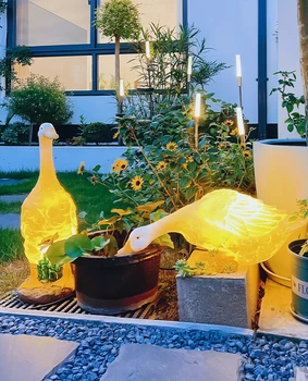 Лампы с животными, солнечные фонари, ландшафтный дизайн сада, садовые фонари, украшение двора виллы, утки и утиные фонари