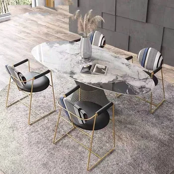 Легкие Роскошные Сланцевые столы Обеденные столы Микрокристаллической формы Сочетание стульев Скандинавская Современная мебель для гостиной Мебель для дома