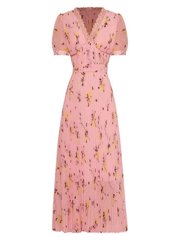Летнее Новое Высококачественное Дизайнерское Женское Открытое Плиссированное платье с V-образным вырезом Знаменитостей Boho Party, Повседневное Элегантное Модное Платье С Принтом