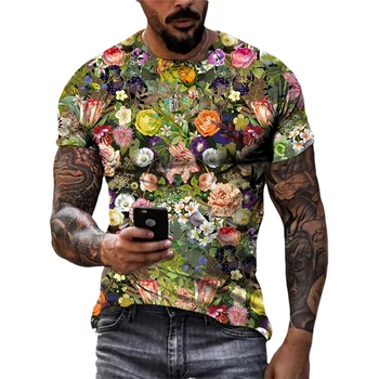 Летний тренд уличного 3D стиля, мужские футболки с круглым вырезом и коротким рукавом, модные футболки унисекс с растительными цветами, красивая индивидуальность.