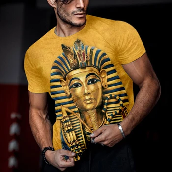 Летняя мода 2023 года, повседневная 3D-печать, Ретро-стиль, Египетский фараон, Футболка с коротким рукавом, мужской топ с круглым вырезом, быстросохнущая