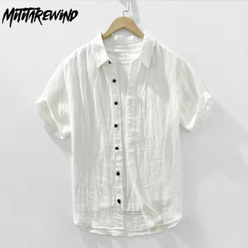 Летняя мужская рубашка из 100% льна с короткими рукавами, повседневная свободная рубашка на пуговицах, Мужские универсальные удобные топы, Японская винтажная одежда