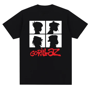 Летняя мужская футболка О-образным вырезом оверсайз с принтом музыкальной группы Gorillazs в стиле панк-рок 90-х, повседневная одежда с коротким рукавом, пуловер, Тренд