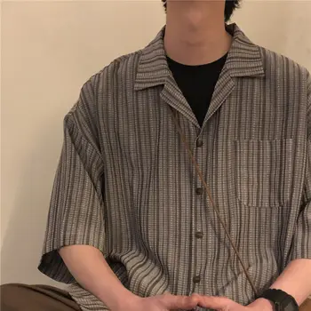 Летняя новая рубашка в японскую ретро-клетку с короткими рукавами, мужская дизайнерская ниша, свободная универсальная свободная рубашка, трендовые топы мужской одежды