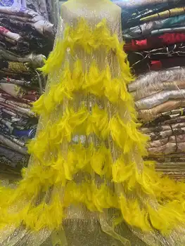 Майское кружево, Африканская кружевная ткань с 3D перьями, высококачественная вышивка, французские блестки, кружевная ткань для нигерийских свадебных платьев для вечеринок