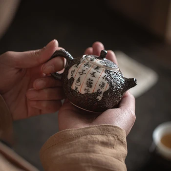 Мастер Ручной Работы На Дровах Чайный Сервиз Literati Pot Heart Sutra Фрагментированный Керамический Ручной Чайник Чайники для Настоек Чайная Посуда Bar