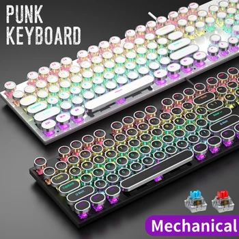 Механическая клавиатура K66 в стиле панк, Проводной Красно-синий переключатель, RGB LED, Настольные компьютеры diy, ноутбуки, аксессуары для настройки игр для ПК, геймер Круглый