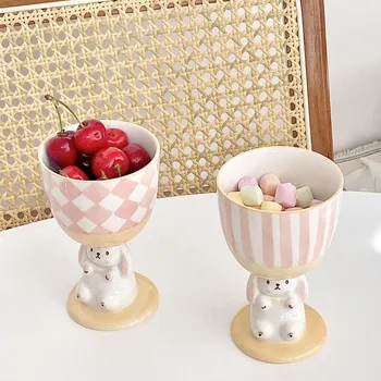 Милая керамическая посуда на основе розового кролика, креативный мультяшный кролик, милая чашка для воды, десертное мороженое, чайная чашка Kawaii, прямая поставка