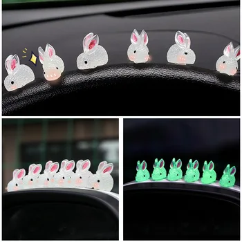 Милый мини-светящийся Автомобильный орнамент в виде кролика для центральной консоли автомобиля, рулевого колеса, приборной панели автомобиля, аксессуаров для украшения кролика