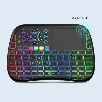 Мини-клавиатура 2.4 G + Bluetooth, беспроводная перезаряжаемая клавиатура с подсветкой и тачпадом, пульт Air Mouse для ноутбука Smart TV Box