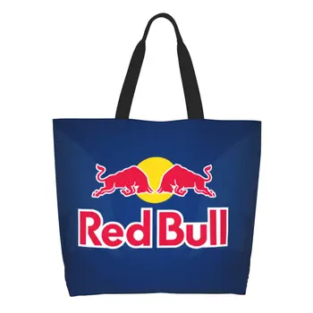 Многоразовая красная сумка для покупок с двойным бычком, женская холщовая сумка-тоут на плечо, прочные сумки для покупок продуктов.