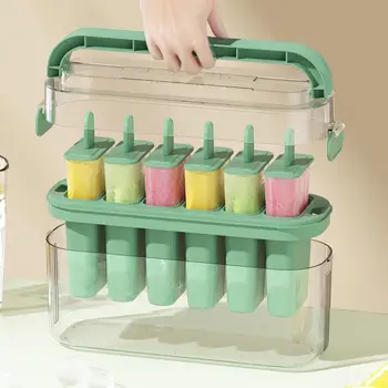 Модернизированный Набор формочек для эскимо на 6 сеток с крышкой, палочки для мороженого, легко снимаемый дизайн, Форма для мороженого для детей, Кухонные принадлежности