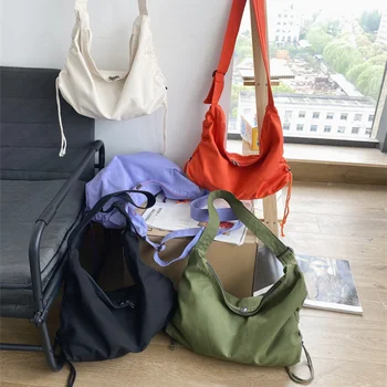 Модная повседневная сумка-мессенджер в японском стиле, универсальная холщовая сумка через плечо, женская сумка для клецек на шнурке, мужская сумка большой вместимости.