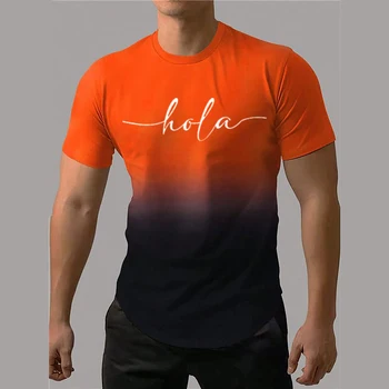 Модная футболка с буквенным принтом для мужчин, контрастные градиентные футболки в стиле харадзюку с коротким рукавом, мужские повседневные футболки с круглым вырезом для отдыха