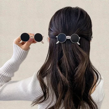 Модная шпилька в форме очков Креативные круглые Металлические Солнцезащитные Очки Заколки для волос Для женщин и девочек Милые Головные уборы Аксессуары для волос