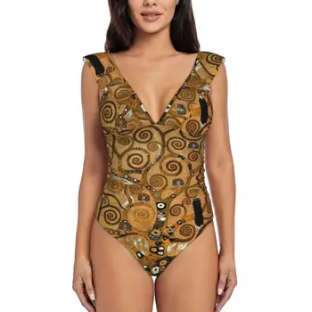 Модное женское бикини Klimt Tree Of LifeFashion, цельный пляжный купальник с V-образным вырезом, купальный костюм S
