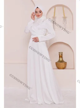 Модные мусульманские Элегантные платья с длинными рукавами Исламское вечернее платье С высоким воротом Хиджаб Простой Арабский Кафтан Халат De Soiree