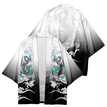 Модные рубашки Хаори для косплея, Топ, Традиционное кимоно с принтом Дракона, 2023, Японский стиль, Женская и мужская уличная одежда, Пляжный кардиган