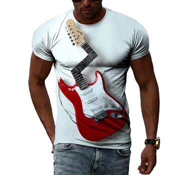 Модные футболки с гитарным рисунком в крутом стиле для мужчин, летние футболки с интересным креативным рисунком, Трендовая уличная одежда в стиле Харадзюку