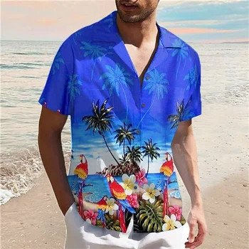 Мужская гавайская рубашка из кокосовой пальмы с 3D принтом, повседневные пляжные мужские рубашки, уличная одежда, рубашки Оверсайз для мужчин, летний топ с коротким рукавом