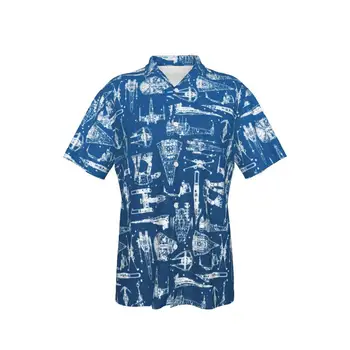 Мужская гавайская рубашка с принтом космического корабля, Пляжная, с коротким рукавом, Летняя Повседневная, на пуговицах, в стиле пэчворк, Синие топы, 3D Рубашки