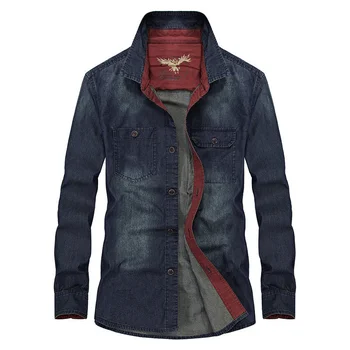 Мужская джинсовая рубашка, пальто, хлопковая ковбойская куртка в стиле милитари с длинными рукавами, плюс размер, модный топ для мужчин