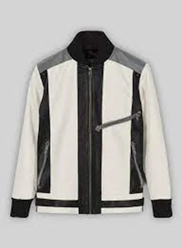 Мужская молодежная черно-белая куртка оверсайз с воротником-стойкой в черно-белом цветовом блоке
