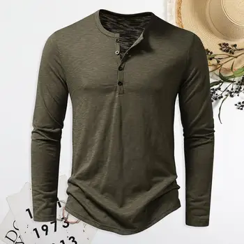 Мужская осенне-весенняя футболка с круглым вырезом и пуговицами, тонкий пуловер с длинным рукавом, мягкая повседневная верхняя одежда на каждый день, спортивная одежда