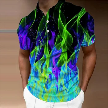 Мужская рубашка поло с 3D принтом Пламени, Короткий рукав, Винтажный повседневный уличный топ, Одежда Оверсайз Высокого качества, лето.