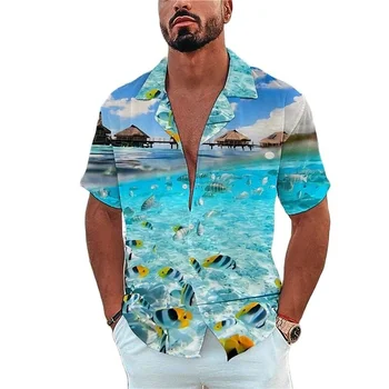Мужская рубашка с гавайским принтом, стильная одежда с рыбками, морскими обитателями, птицами, топы Dazn большого размера, уличная одежда с короткими рукавами