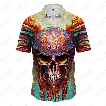 Мужская Уличная Модная рубашка С 3D Принтом Ужасного Черепа, Летняя Хит продаж, Мужская рубашка, Высококачественная Свободная Рубашка Большого Размера