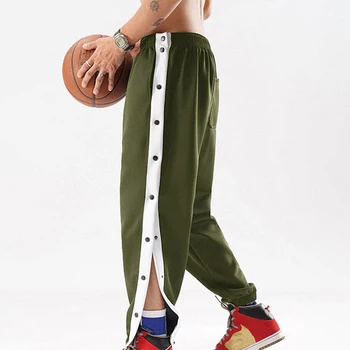 Мужские баскетбольные брюки свободного покроя с отрывными пуговицами, спортивные спортивные брюки с разрезом и карманами