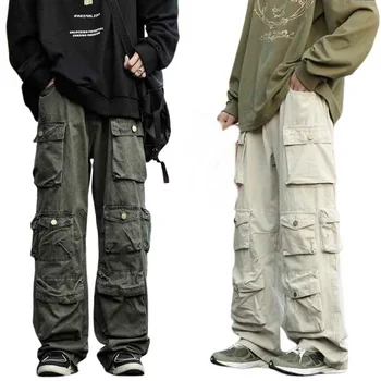 Мужские брюки-карго с множеством карманов, Свободные широкие брюки, уличная одежда, Повседневные брюки для скейтбординга в стиле хип-хоп