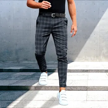Мужские клетчатые брюки корейской версии, облегающие мужские повседневные брюки по щиколотку, мужские четырехсезонные высококачественные официальные костюмные брюки