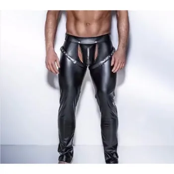 Мужские кожаные брюки обтягивающего кроя, эластичные брюки из искусственной кожи, мотоциклетные брюки, леггинсы из ПВХ и латекса, эротическая клубная одежда для танцев на шесте для геев