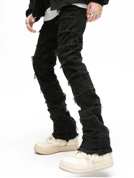 Мужские черные прямые брюки для тяжелой промышленности, облегающие джинсы, повседневные джинсовые брюки