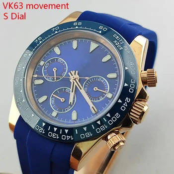 Мужской механизм VK63 резиновый ремешок для часов с кодом синхронизации циферблат часов 39 мм корпус подходит для аксессуаров для часов с кварцевым механизмом VK63