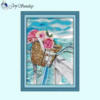 Набор для вышивания крестиком с романтическим пейзажем на берегу моря, 14 карат, 16 карат, 11 карат, Игла для печати на белой ткани, нитки для вышивания своими руками
