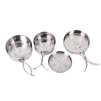 Набор посуды для кемпинга из 4 шт. с 2 кастрюлями/сковородками/крышками, походными кастрюлями для приготовления пищи