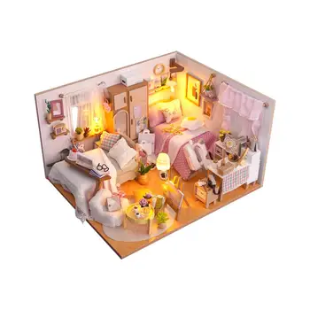 Наборы деревянных миниатюрных кукольных домиков Модель кукольного домика для мальчиков и девочек с мебелью